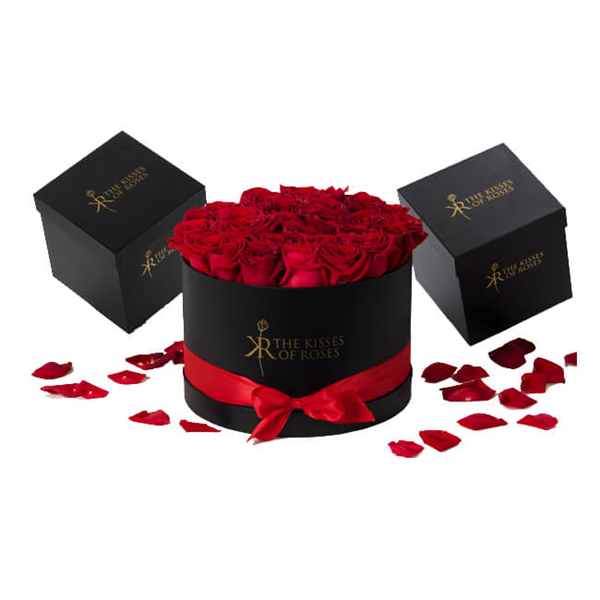 Customized black round paper gift box for flower packaging