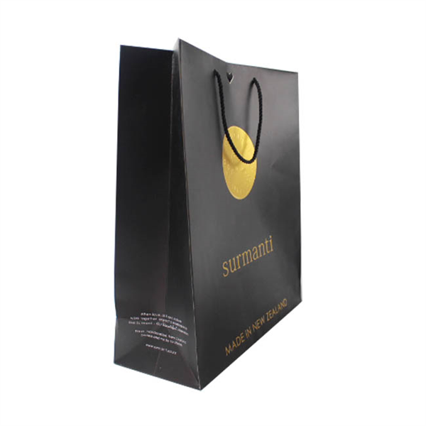 Gold foil logo paper gift bag for cosmetics packaging